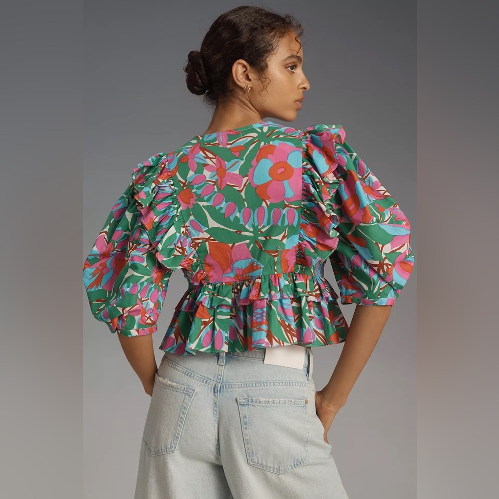 NEW NWT Rhode Elodie Floral Print Ruffle Blouse Top Anthropologie - Picture 4 of 8